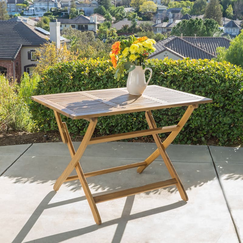 Roomfitters 43.5" Foldable Outdoor Dining Table, Rectangular Patio Table with Slatted Top for Garden or Deck - Natural