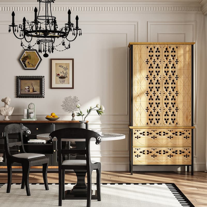 Display Storage Cabinet with Intricate Design Elegant Home Storage Solution Bookshelves Curio