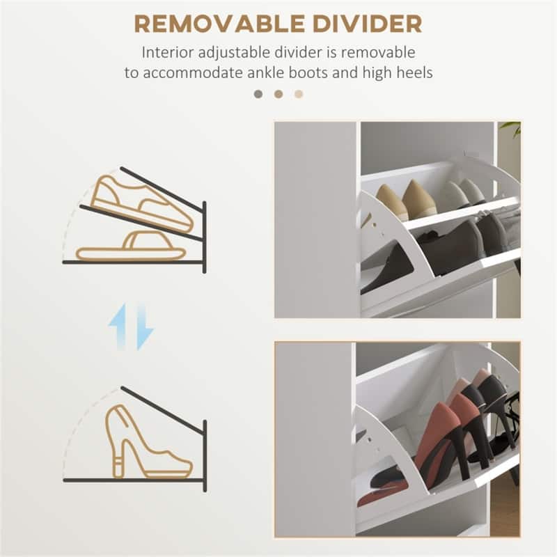 Modern White Shoe Cabinet with 3 Tilt-Out Drawers and Adjustable Shelves for Entryway Storage - 21.25" W x 9.5" D x 46.25" H