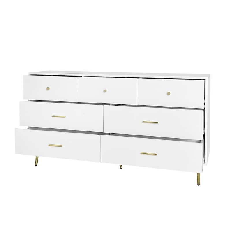 Wood 7 Drawers Large Chest of Drawer Cabinet with Handle and Legs