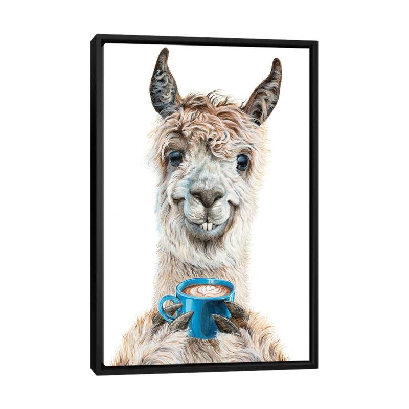 iCanvas "Llama Latte" by Holly Simental Framed Canvas Print - Black - 40x26