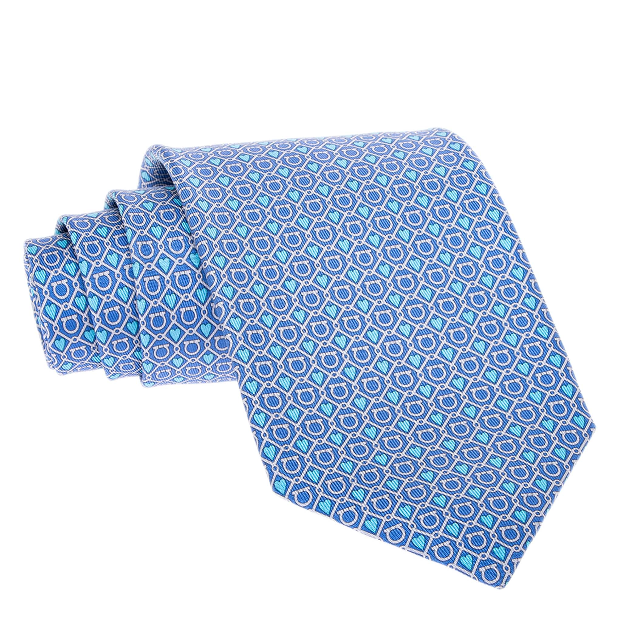 Ferragamo Gancini and Heart Print Silk Tie