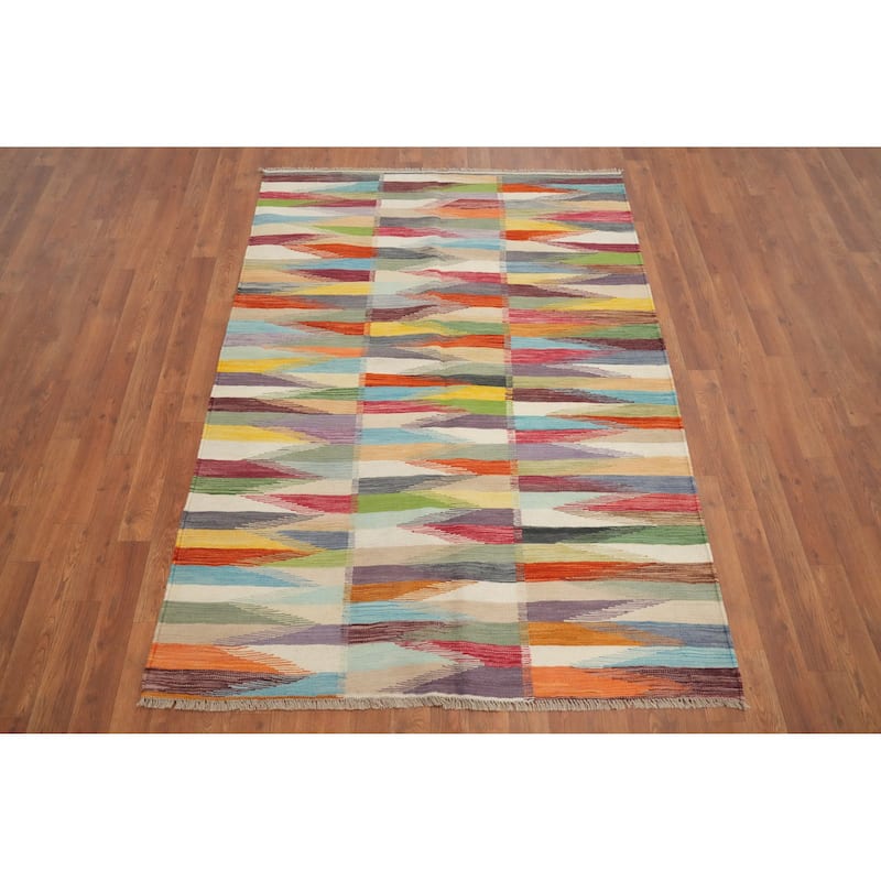 Hand Woven Oriental 100% Wool Carpet Southwestern Modern Multi-Colored Kilim Area Rug - 6' 0'' X 4' 3''