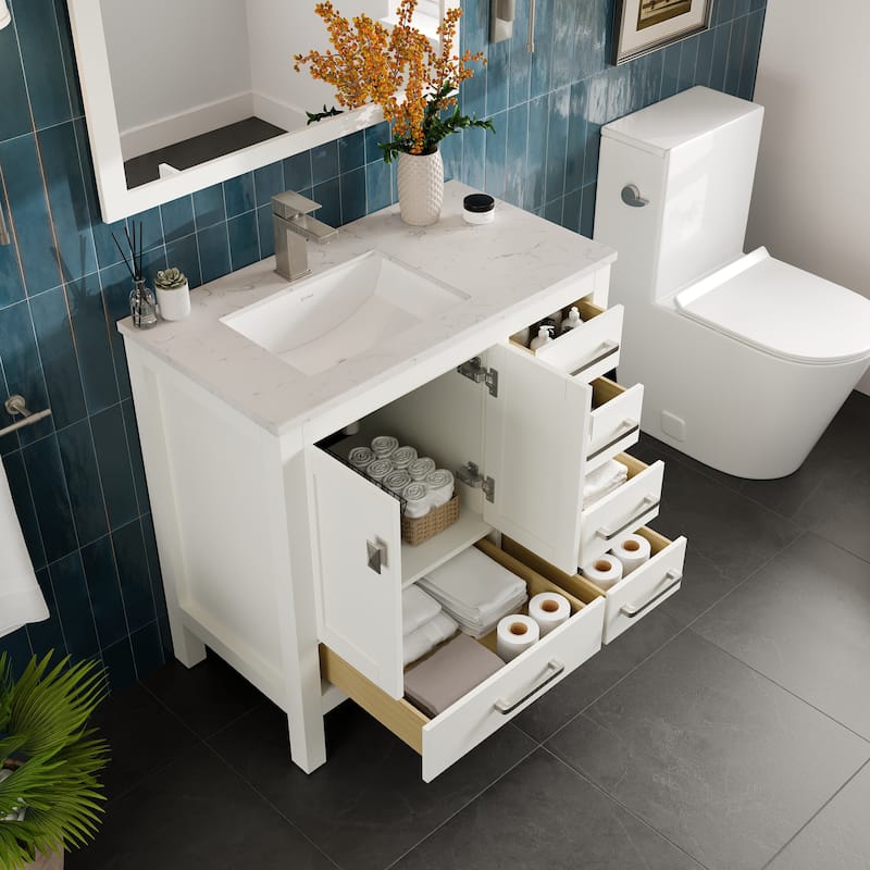 Eviva London 38"W Bath Vanity with Carrara Quartz Top