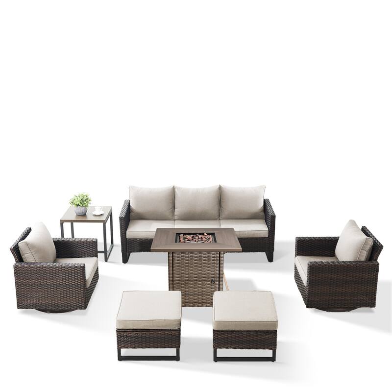 Outdoor Pocassy Sofa Chairs Set with Fire Table