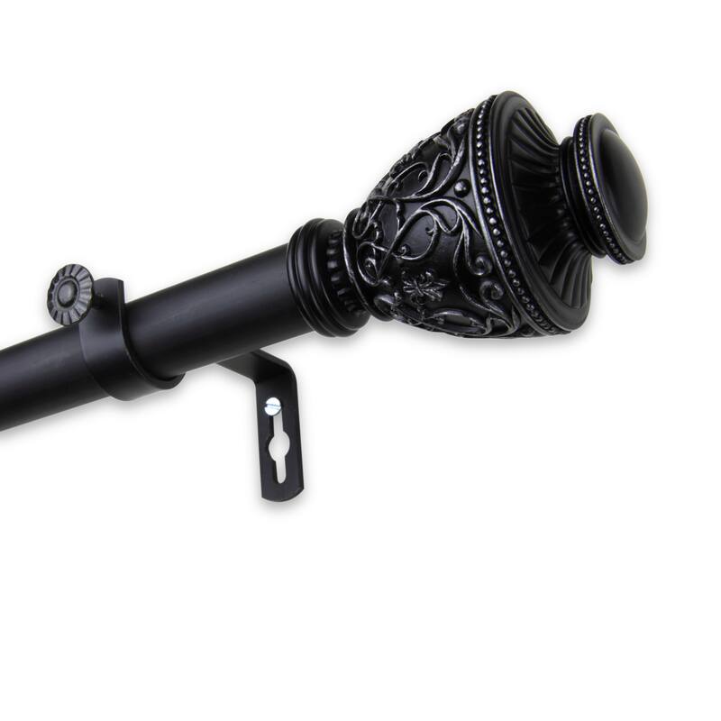 Single Curtain Rod Adjustable, Black Finish - Elegant Window Treatment Rods 160-240 Inch - M