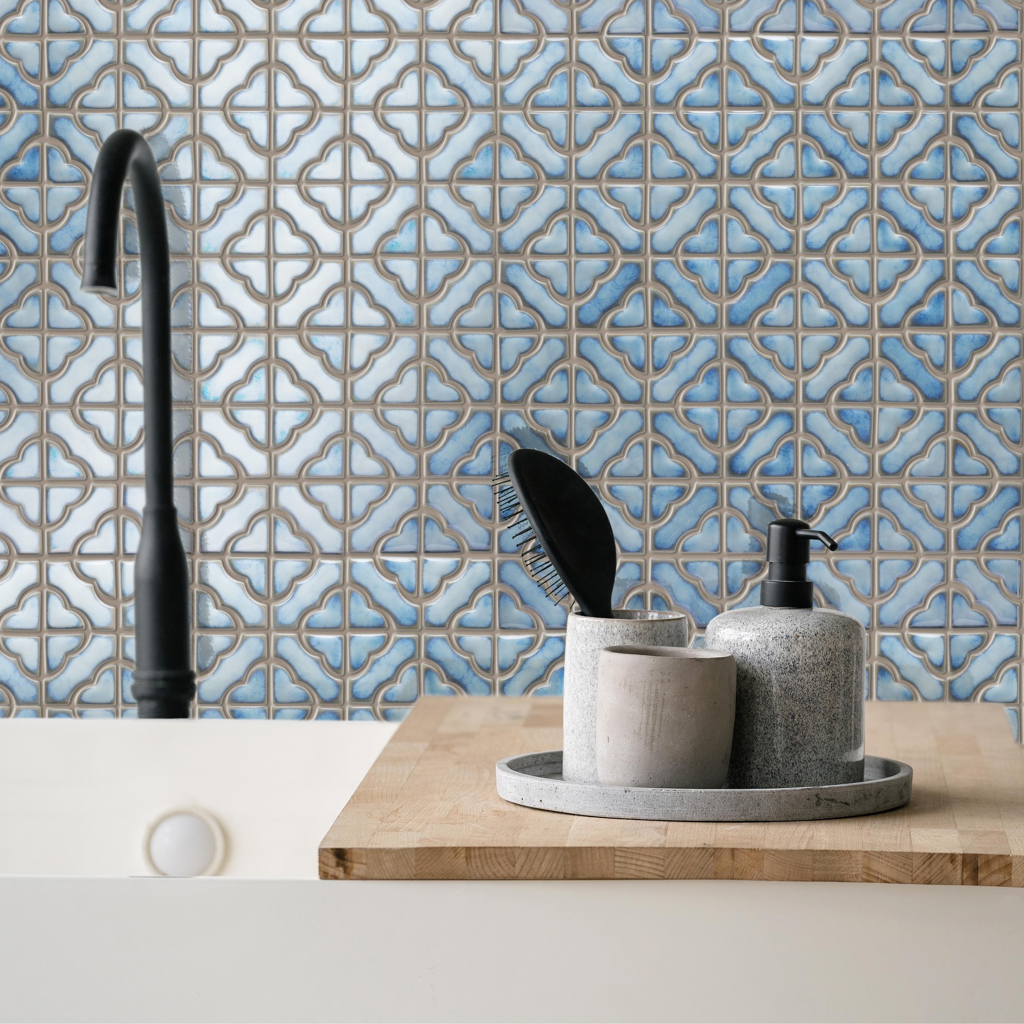 Merola Tile Hudson Tower Marine 12" x 12" Porcelain Mosaic Floor and Wall Tile