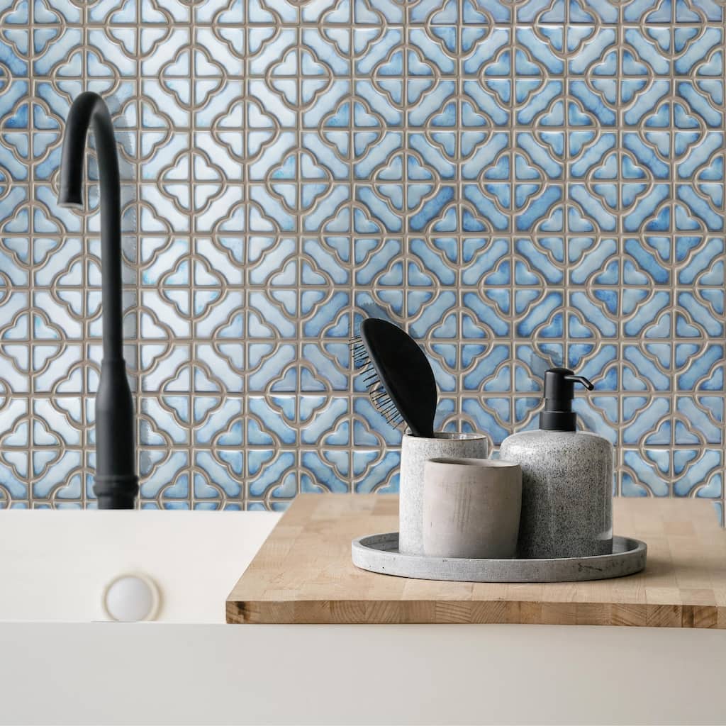 Merola Tile Hudson Tower Marine 12" x 12" Porcelain Mosaic Floor and Wall Tile