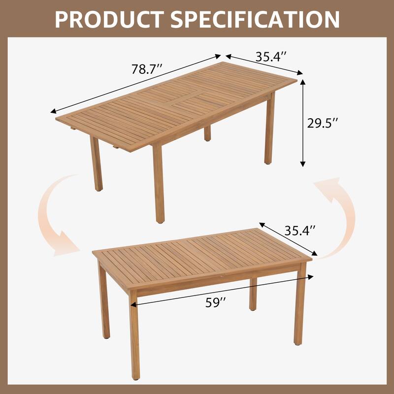 Outdoor Wooden Dining Table with 6 Woven - Seat Chairs Set