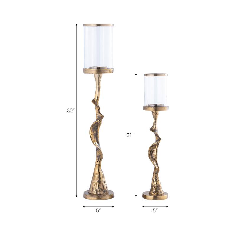 Candle Holders Set of 2 - Silver Metal Pillar, 30/21" - 30.0"