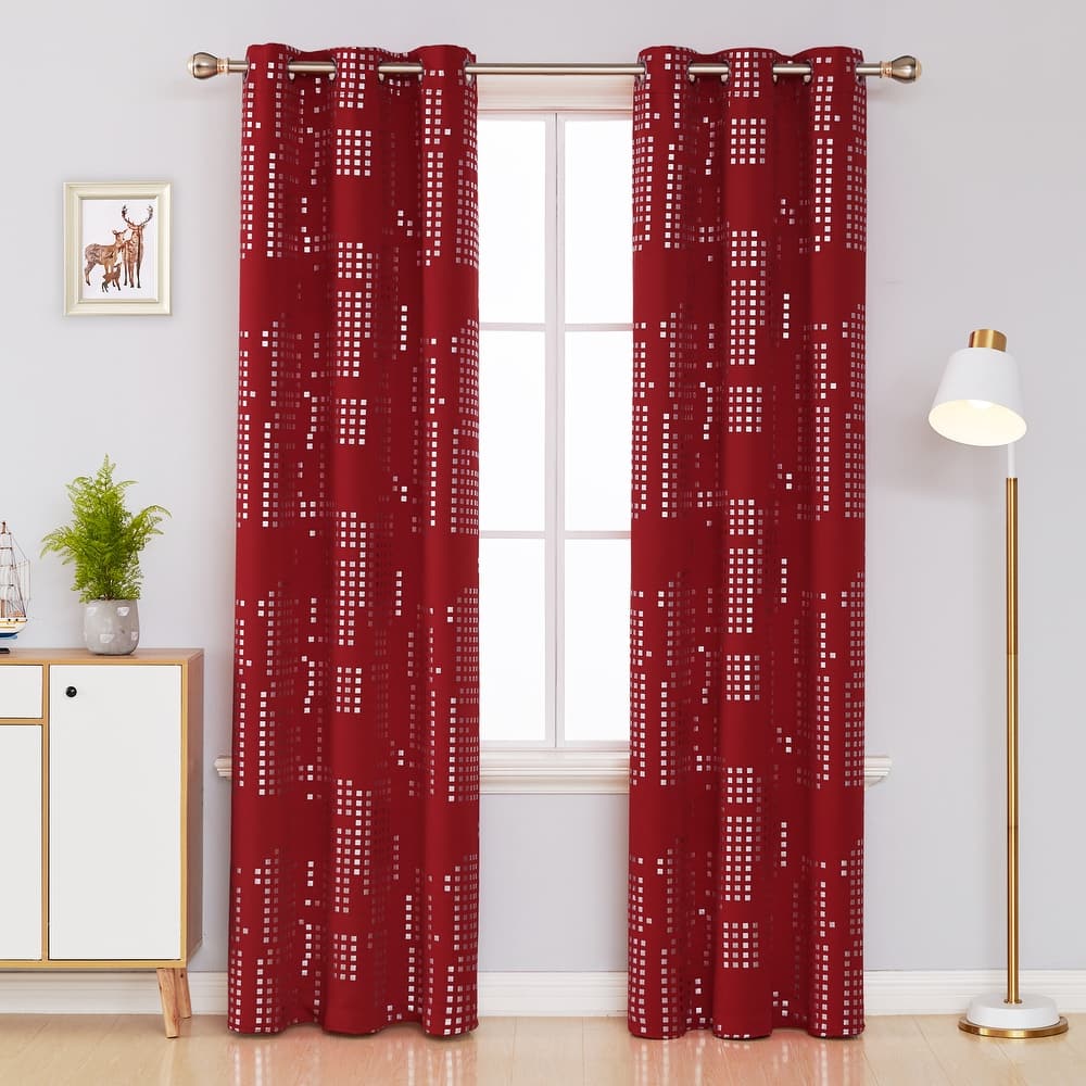 Room Darkening Silver Foil Pattern Grommet Curtains 2 Panels