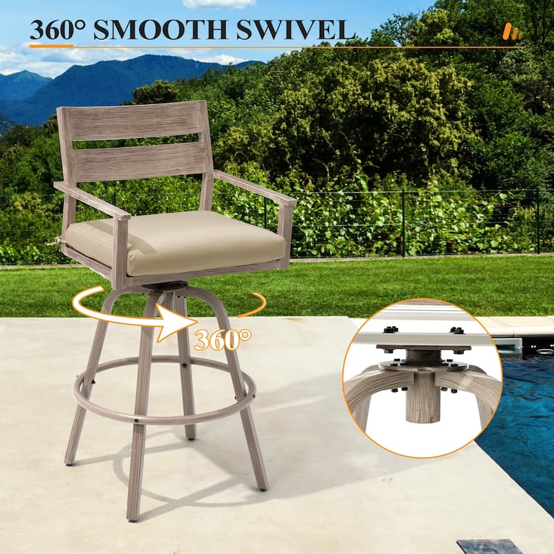 3/5-Piece Patio Aluminum Swivel Bar Stools with Sunbrella Cushion and Table Set