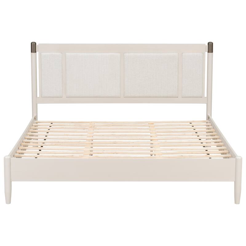 Solid Wood Platform Bed Frame, No Box Spring Needed, Upholstered Headboard Wingback Bed, Wood Slat Support