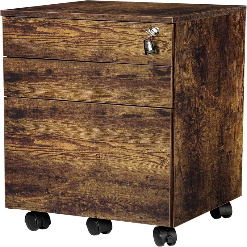 3 Drawers Wood Mobile File Cabinet - 15.7"D x 16.3"W x 24.4"H - Rustic Brown