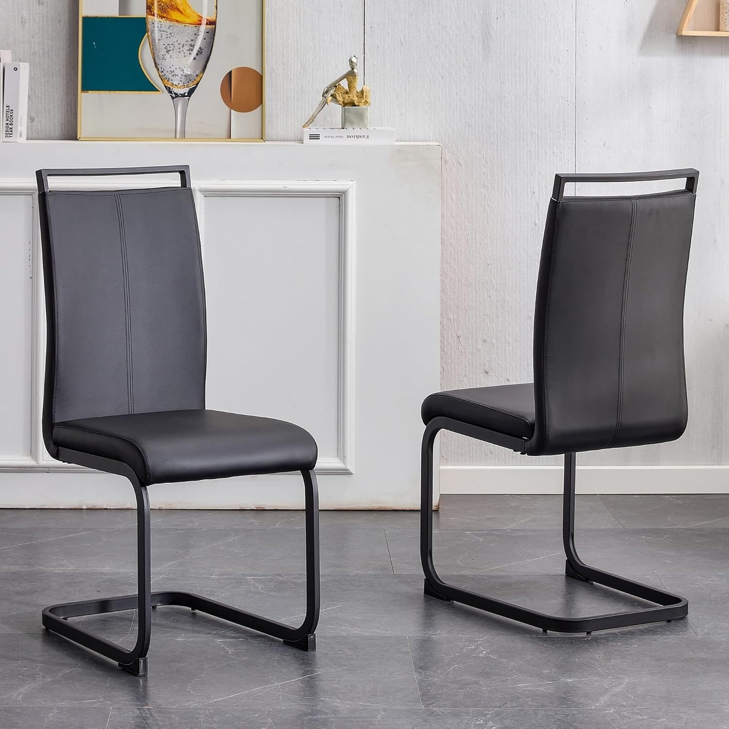 Set of 2 Modern Dining Chairs with High-Density Foam, PU Leather Upholstery, and Metal Legs