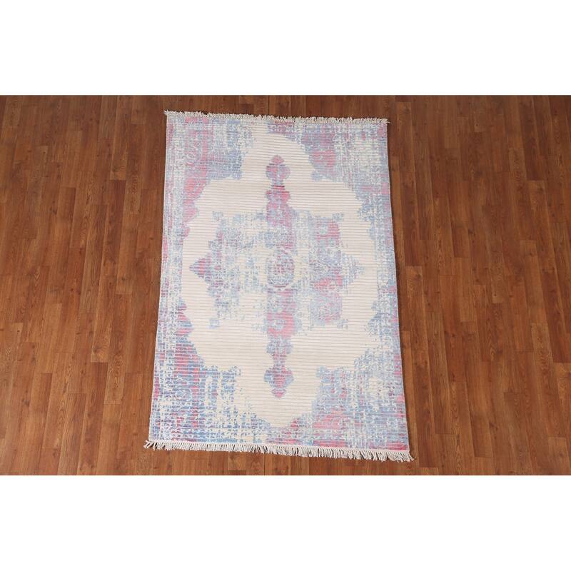 Striped Abstract Accent Rug Hand-Knotted Wool Carpet - 3'11"x 5'10"