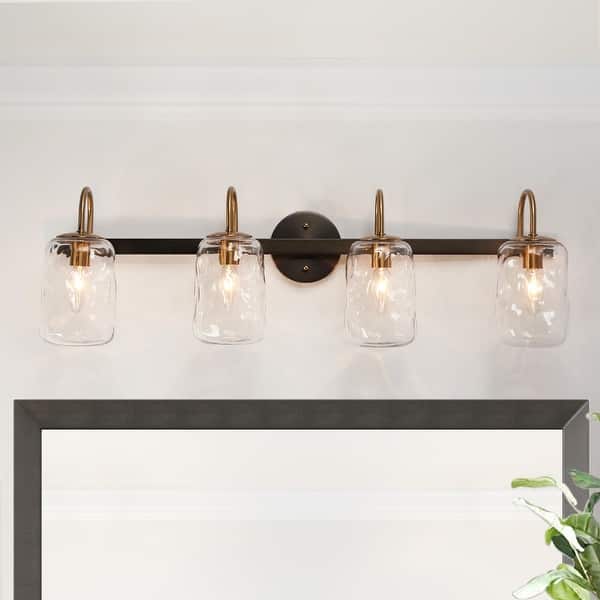 slide 2 of 14, Kole Farmhouse 4-Light Linear Bathroom Vanity Lights Mason Jar Glass Wall Sconces L32" x W7" x H10" - Upgraded Black&Gold