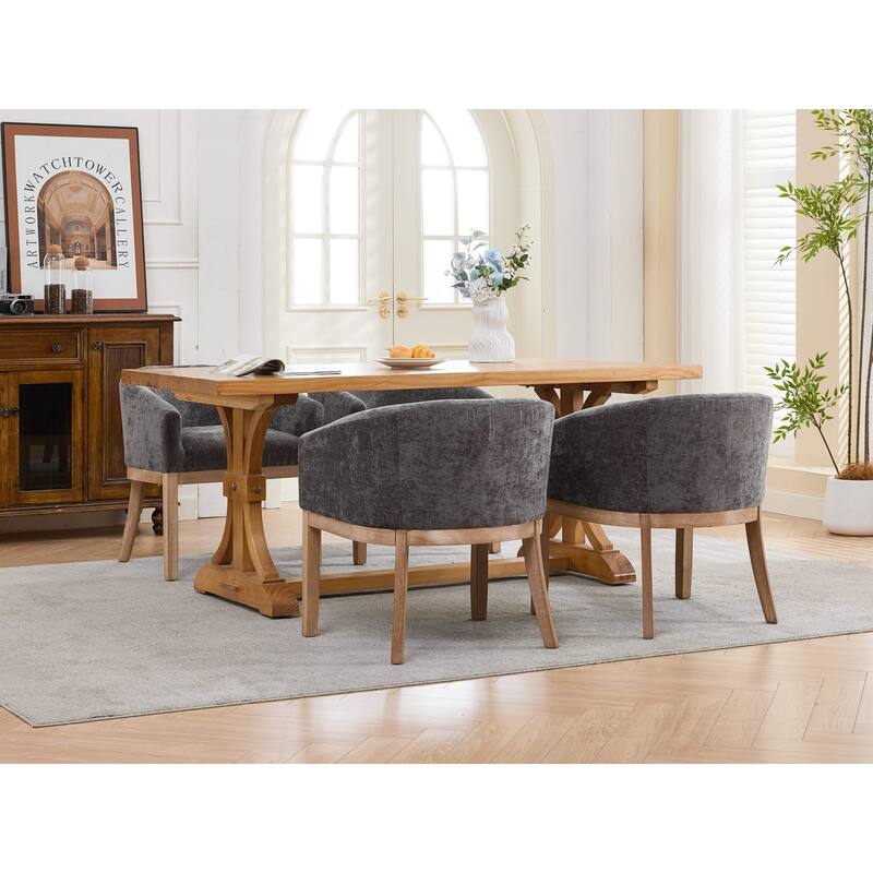 Roomfitters Upholstered Dining Chairs with Barrel Back & Wood Legs, Modern Accent Side Chairs for Kitchen and Living Room