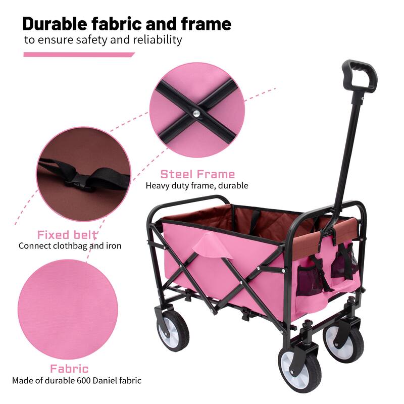 Minimeetall Strap Collapsible Foldable Wagon Cart with strapping system Folding Beach Wagon Utility Wagon Grocery Cart