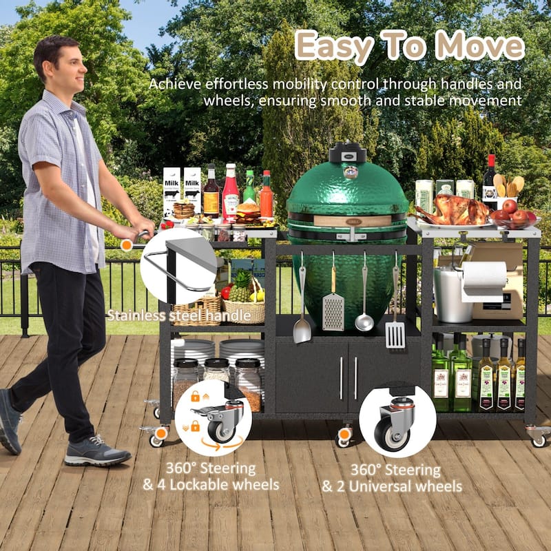 VEIKOUS Heavy Duty Stainless Steel Outdoor Grill Table, Rolling Cart with Table Top - 65''×23.62''×33.1''