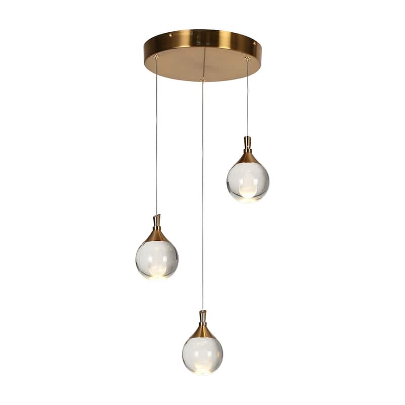 Modern Gold LED 3-Light Chandelier Crystal Cluster Pendant for Kitchen Island - Dia. 13.8" x H 6"