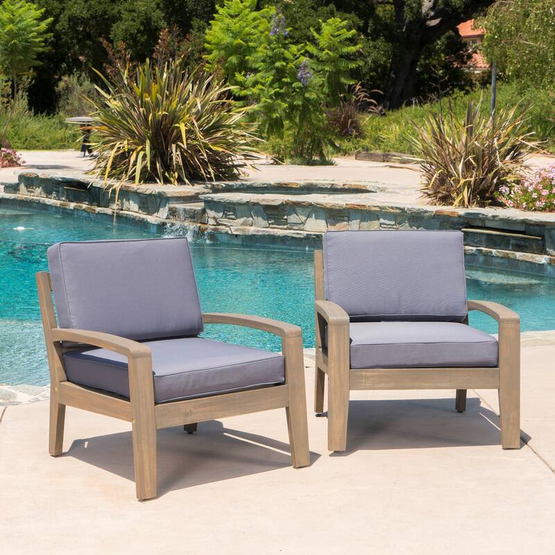 Grenada Outdoor Acacia Wood Club Chairs with Cushions (Set of 2) by Christopher Knight Home