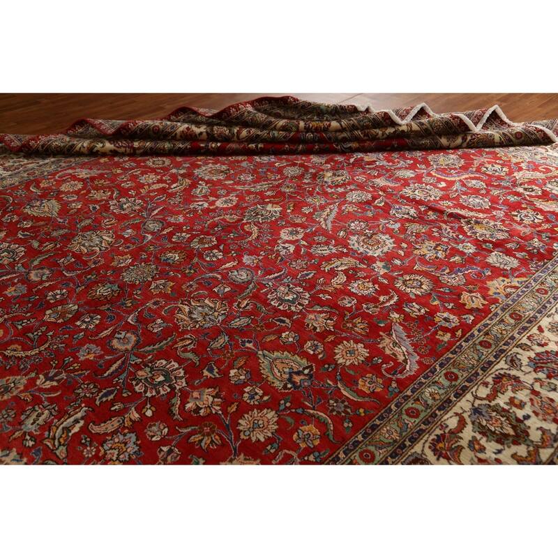 Hand Knotted Oriental 100% Wool Carpet Traditional All-Over Red Tabriz Area Rug - 16' 7'' X 10' 11''