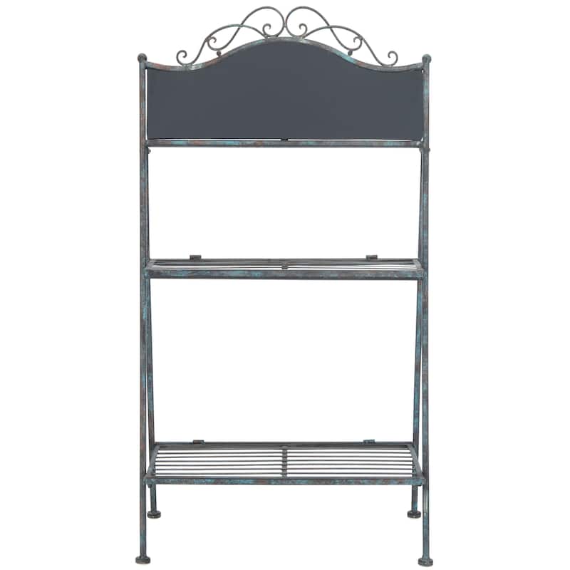 SAFAVIEH Outdoor Nyah Victorian Iron 2-Tier Plant Stand. - 24.5" W x 15.8" L x 43" H - 25Wx16Dx43H