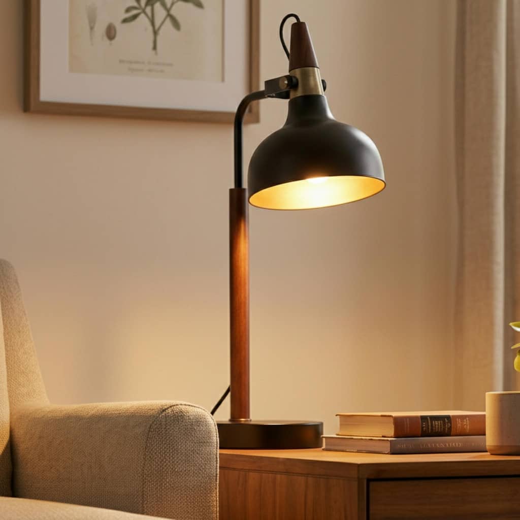 Emilia Modern Industrial Table Lamp with Wooden Accents