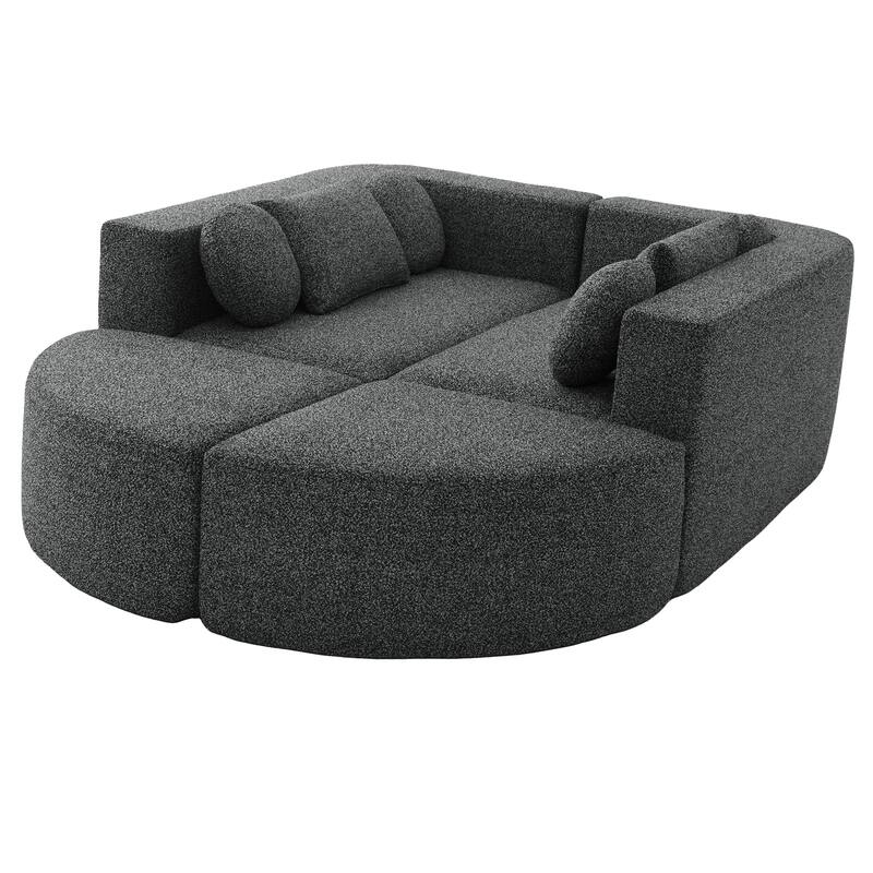 U-Shape Modular Sectional Sofa, Boucle Upholstered Boneless Couch, Compression Sofa with 4 Throw Pillows & 2 Cushions