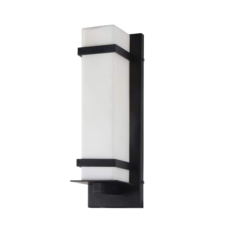 14-Inch 1-Light Waterproof Outdoor Wall Sconce, White Glass Shade, E26 Base (Bulb Not Included) - Matte Black
