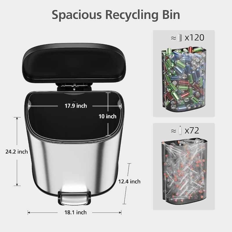 13 Gallon (50L) Stainless Steel Recycle Bin, Garbage Can with Slow-Close Lid