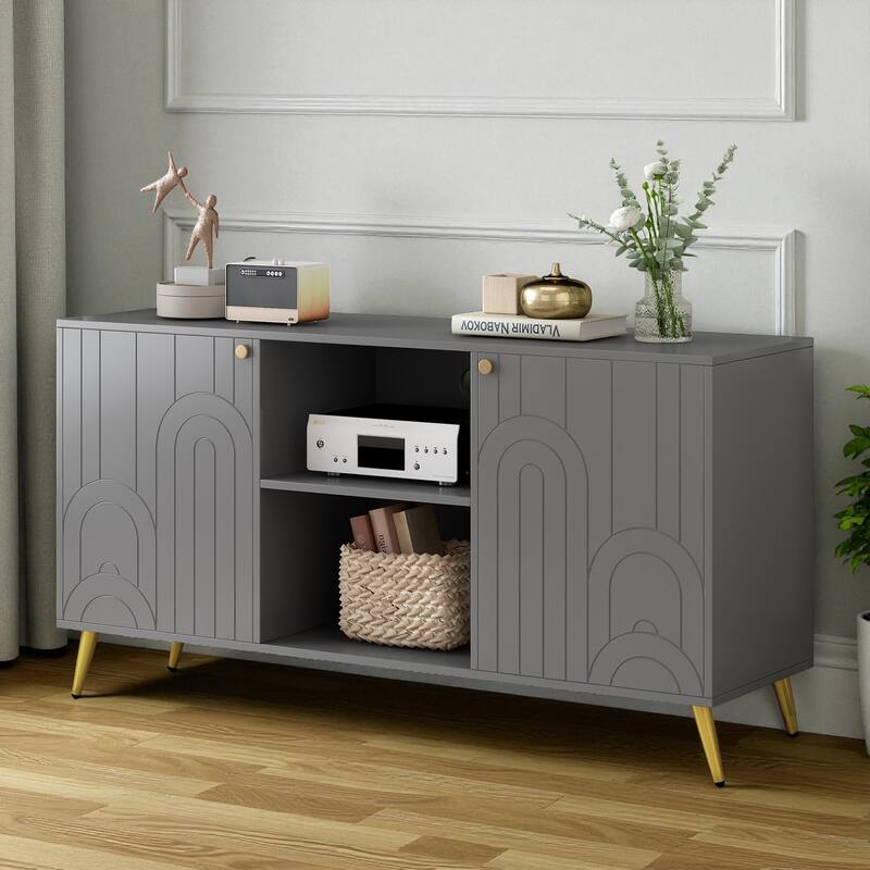 Modern 53'' TV Stand for TVs up to 55'', Media Console with Adjustable Shelf, Metal Legs & Handles, Anti-Tip Device