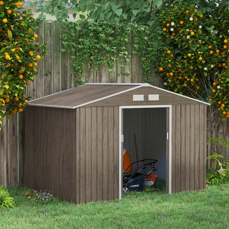 Outsunny 9' x 6' Outdoor Storage Shed, Garden Tool House with Foundation, 4 Vents and 2 Easy Sliding Doors