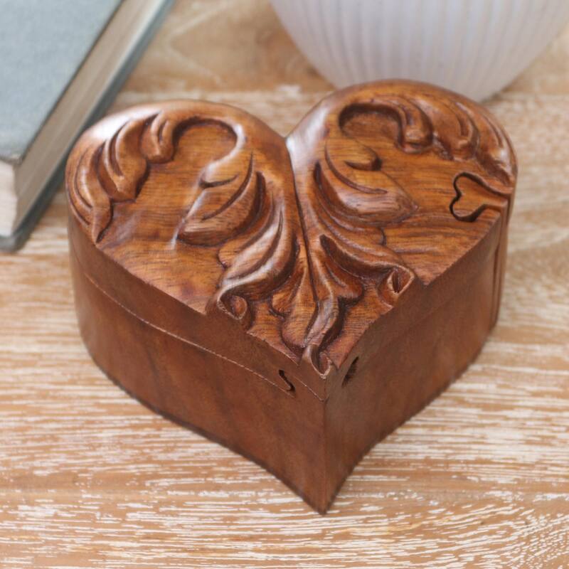 Novica Handmade Cross My Heart Wood Puzzle Box