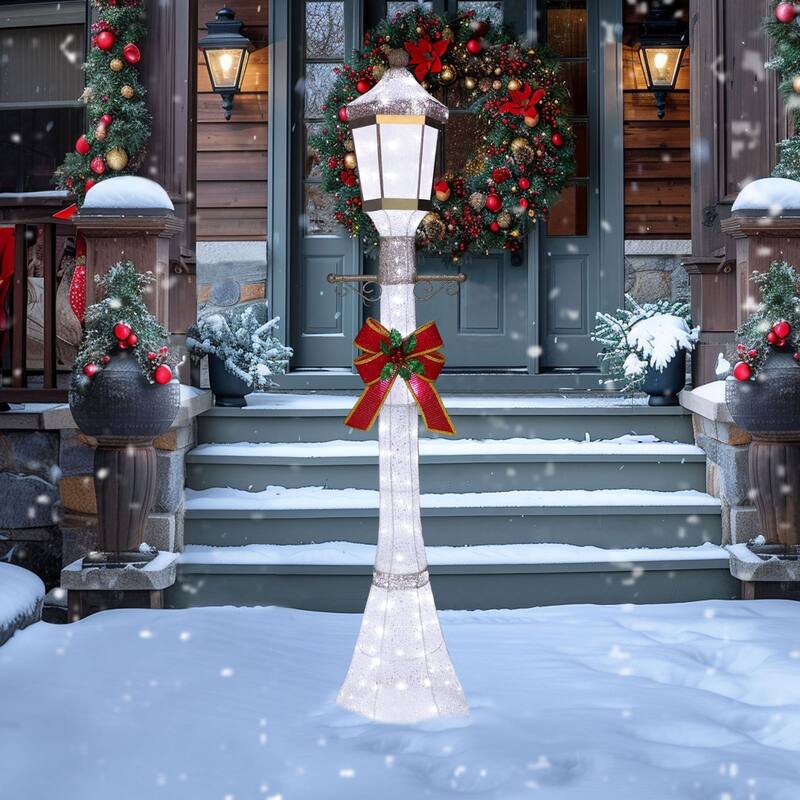 VEIKOUS 3D Cool White LED Post Light, 6FT Christmas Holiday Yard Decoration with 120 LED Waterproof Lights