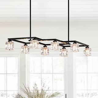 LunaDrift 8-Light Matte Black Crystal Chandelier for Dining Room, Modern Industrial Pendant Light Fixture for Kitchen Island