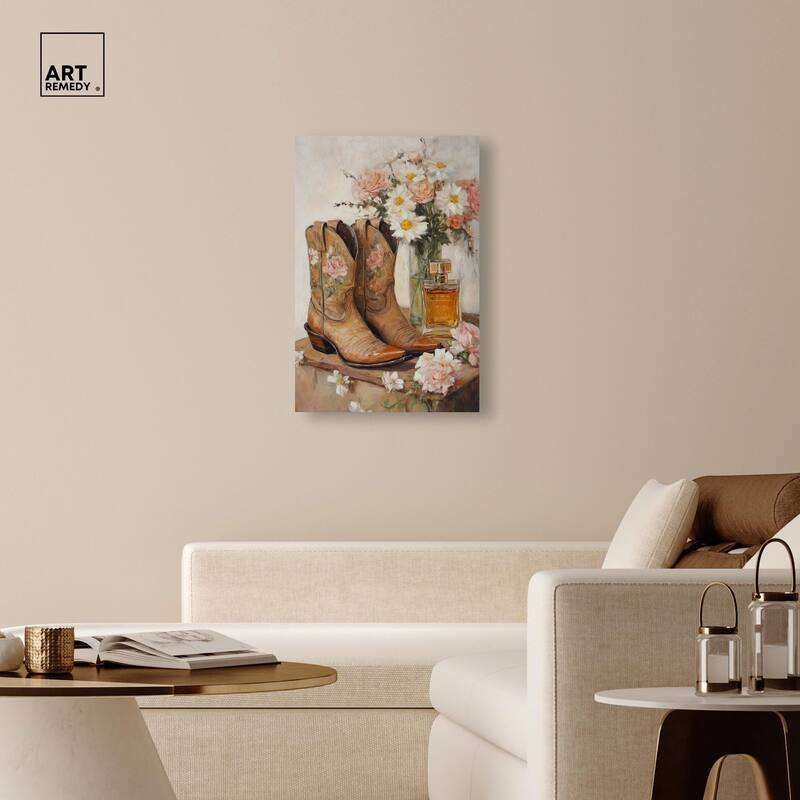 Delicate Floral Boots II Canvas by Art Remedy, Gallery Wrapped