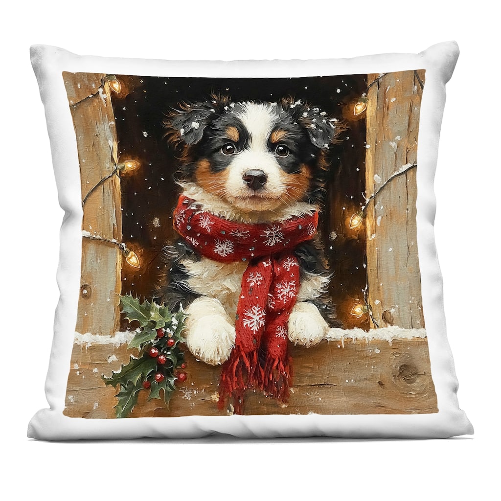 Stupell Snowy Christmas Lights Puppy Decorative Printed Throw Pillow Design by Riley B