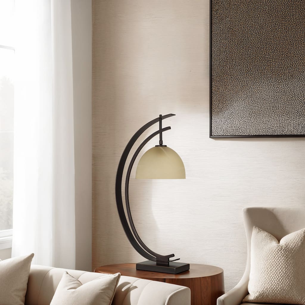 Crescent-Shaped Table Lamp with Champagne Glass Dome Shade - 28"
