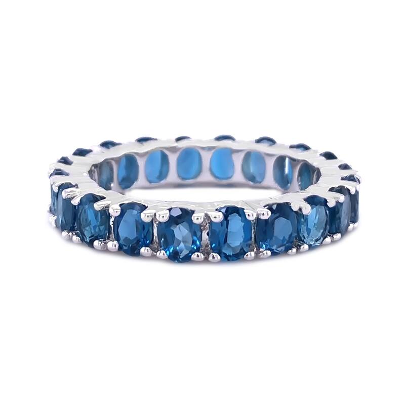 925 Sterling Silver 4x3mm Oval London Blue Topaz Eternity Ring