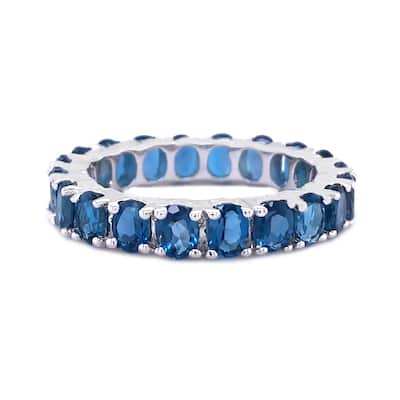 925 Sterling Silver 4x3mm Oval London Blue Topaz Eternity Ring