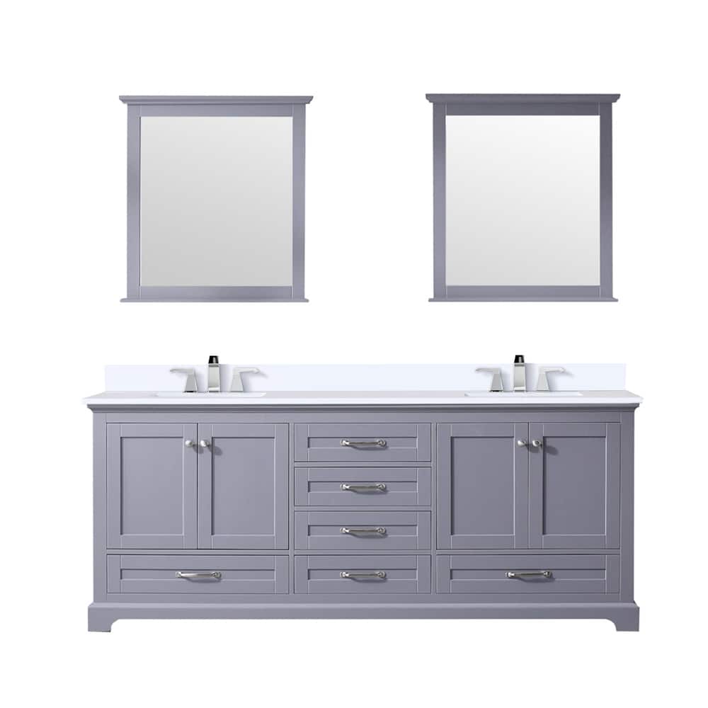 Dukes 80 in. W x 22 in. D White Double Bath Vanity, Cultured Marble Top, Faucet Set, and 30 in. Mirrors