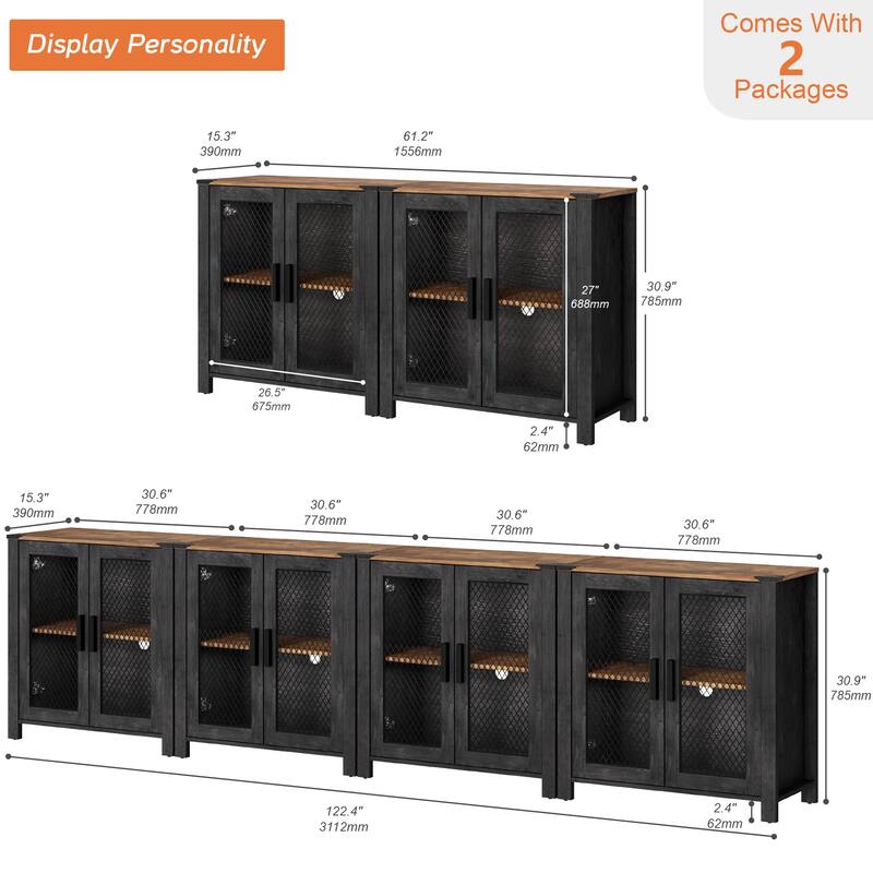 Sideboard Buffet Cabinets with Mesh Door and Adjustable Shelf