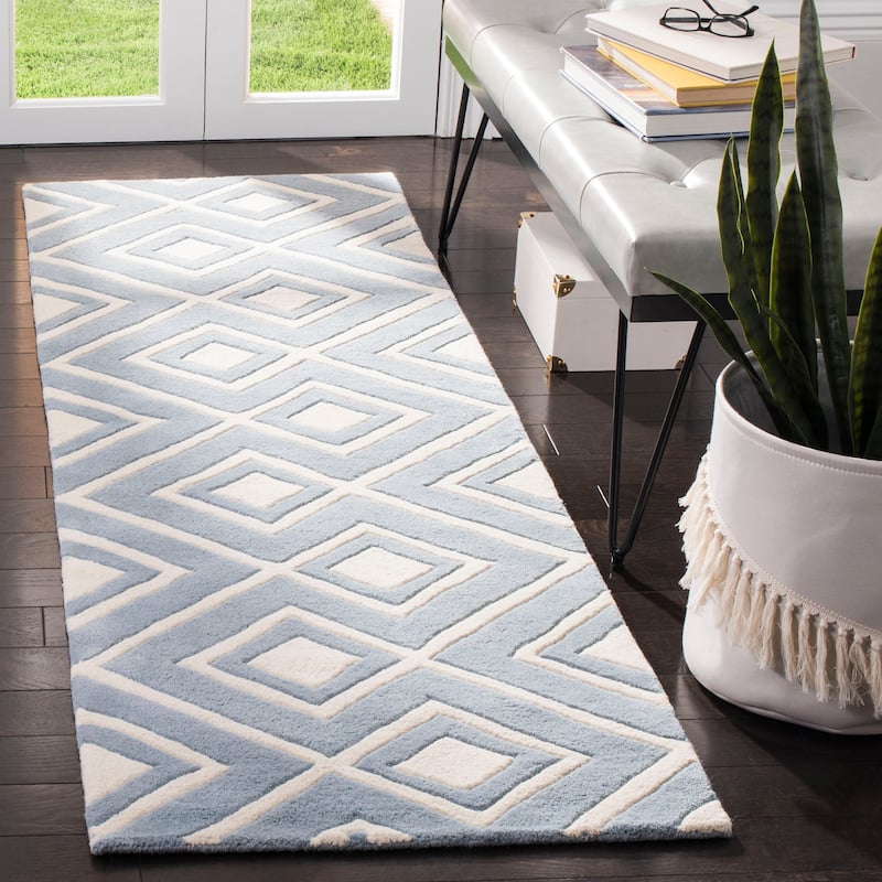 SAFAVIEH Handmade Chatham Evda Modern Moroccan Wool Rug - 2'3" x 7' Runner - Blue/Ivory