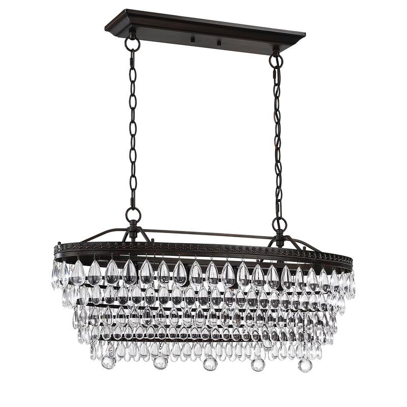 4-Light Indoor Glass Retro Pendant light Statement Tiered Chandelier with Crystal Accents