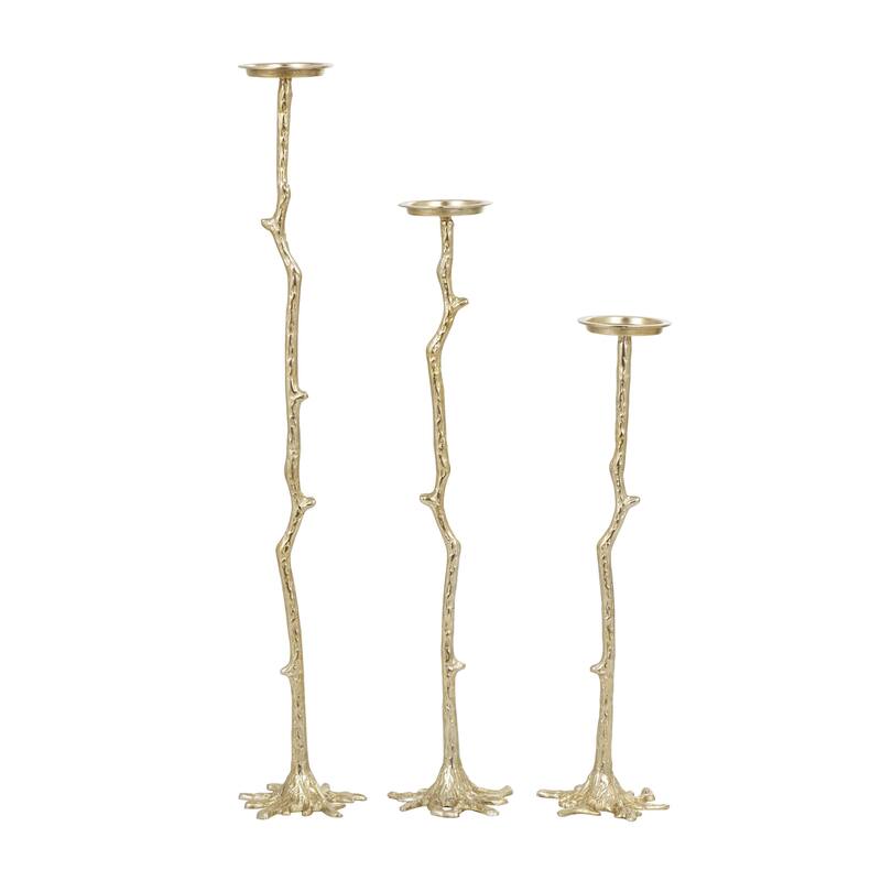 Aluminum Metal Abstract Tall Floor Candle Holder with Stick Inspired Design - Set of 3 Gold - Roche River Decor