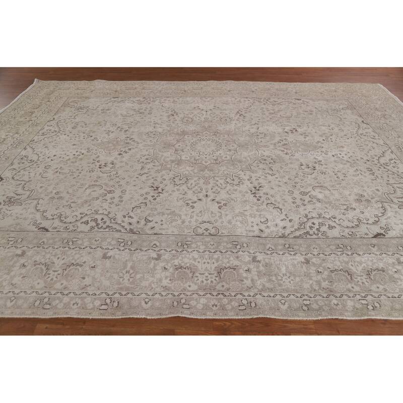 Hand Knotted Oriental 100% Wool Carpet Traditional Floral Beige & Ivories Kashan Area Rug - 12' 1'' X 9' 5''