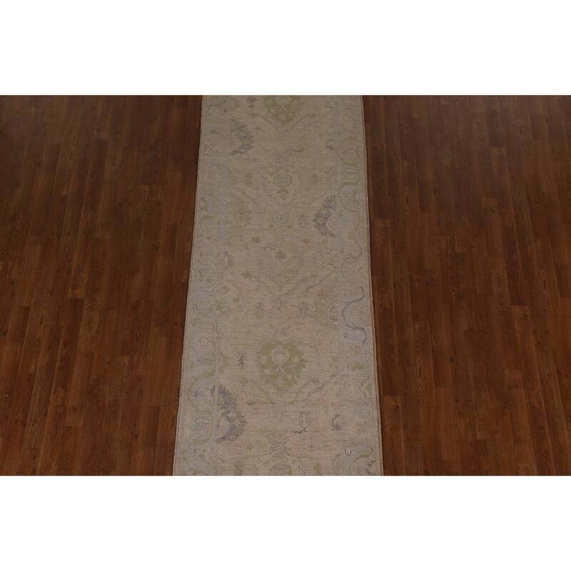Floral Oushak Turkish Runner Rug Hand-knotted Wool Carpet - 3'1"x 9'10"