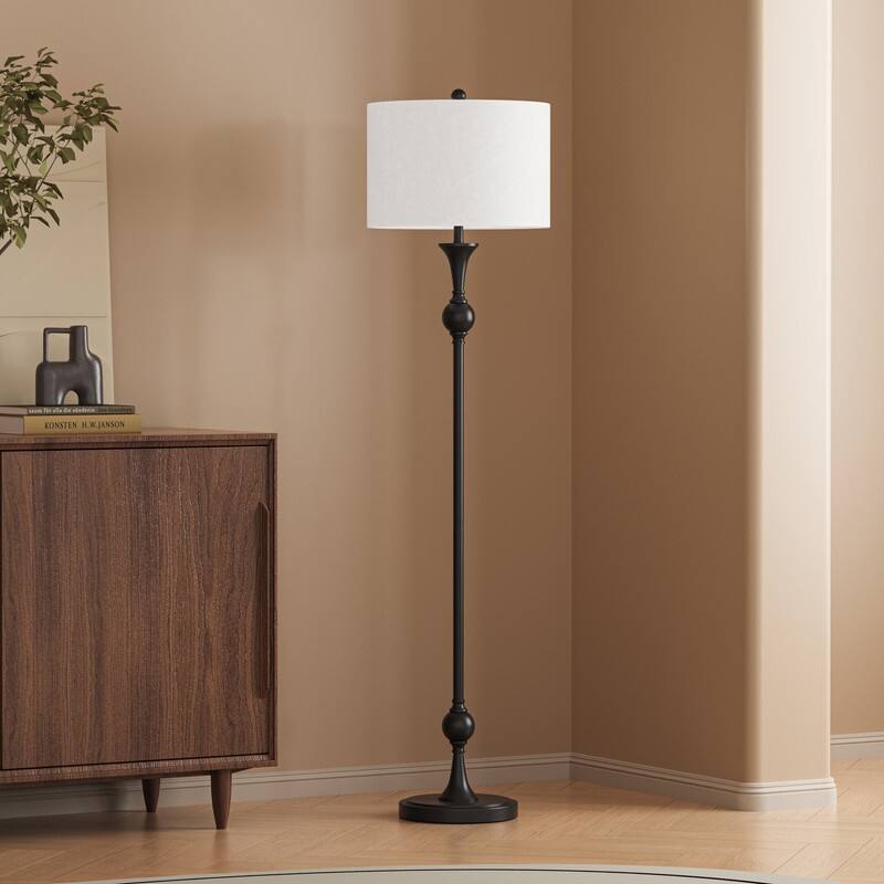 KAWOTI 60"H Traditional Metal Floor Lamp with Drum Shade - W15" x H60"